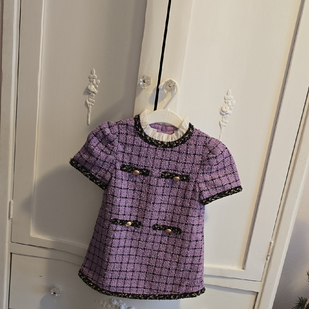 Purple Tweed Short Sleeve Top